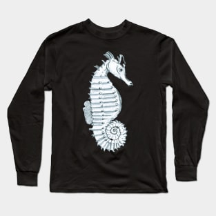 Pencil Sketch of a Seahorse on Pale Blue Long Sleeve T-Shirt